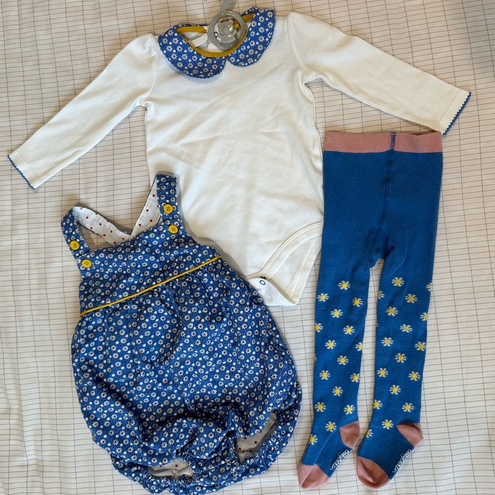Baby Boden Floral Woven Romper + Bodysuit + Leggings set (12-18M)
